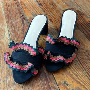 LOEFFLER RANDALL Vera Ruffled Suede Block Heel Slides - Size 6